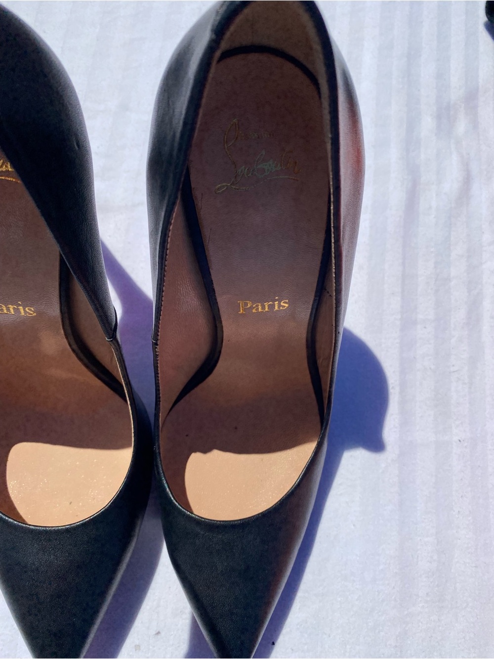 Christian Louboutin Black Leather Pointed-Toe Pumps